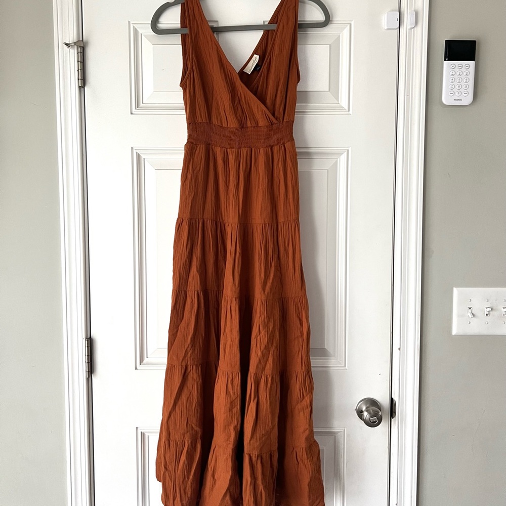 Universal Dress Maxi Dress XS Womens Brown Orange Rust Pockets V Neck Boho Knit